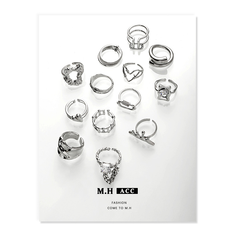 轻奢戒指设计感韩版潮小众ins冷淡风开口戒新款日系重工男女指环