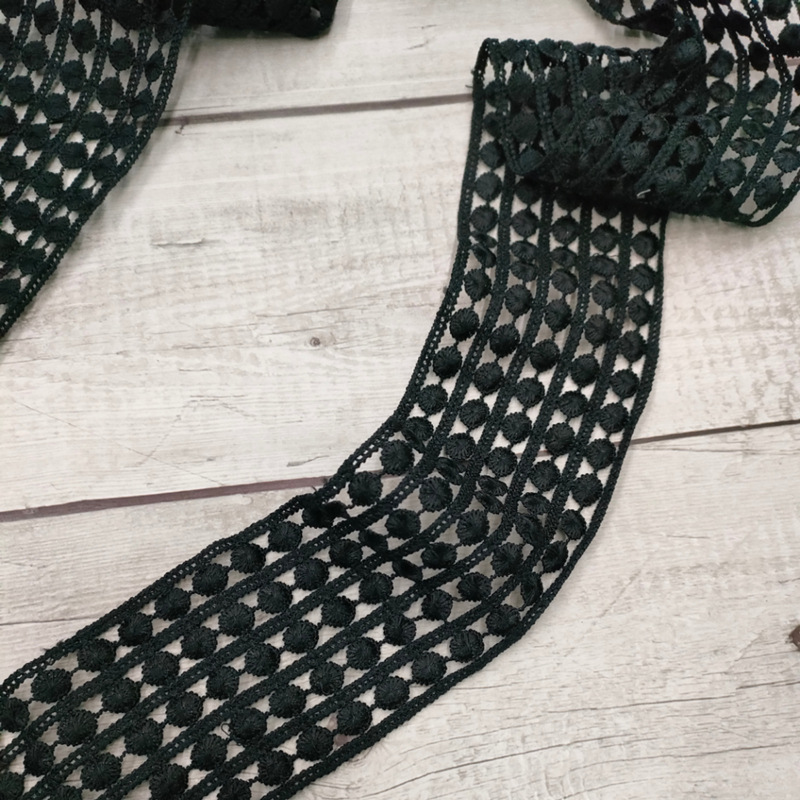 Manufacturers Direct Embroidery Lace Bar Code Black Polyester Milk Silk Hollow Five Drainage Lace Garment Accessories Application Scenario