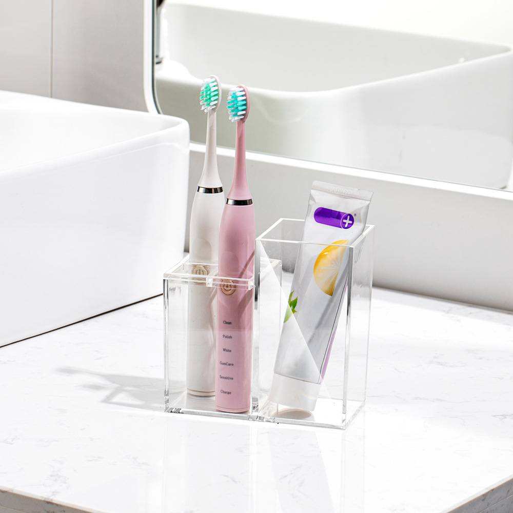 New acrylic toothbrush holder, toothpaste storage box, high-end transparent water-draining toothbrush holder, pen holder for cross-border trade Specification image