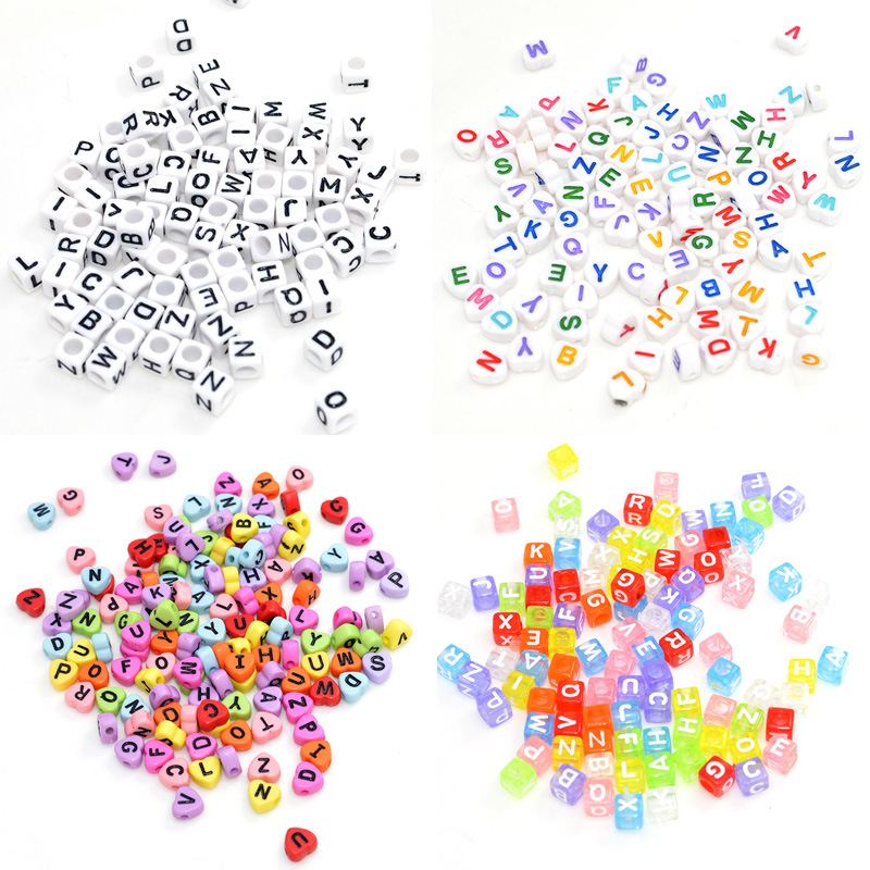 100颗/包亚克力彩色英文字母珠透明糖果色扁圆散珠diy手串珠材料