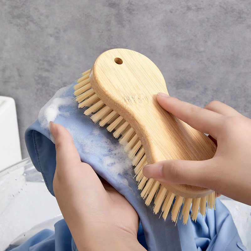 Laundry brush with soft bristles that won't damage clothes. Household long-handled solid wood cleaning board brush. Shoe washing brush. Shoe washing brush