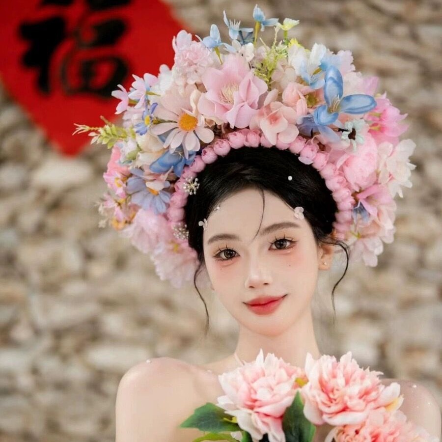 簪花头饰簪花发箍绢花发箍汉服配饰立体花环花围花朵头箍拍摄头饰