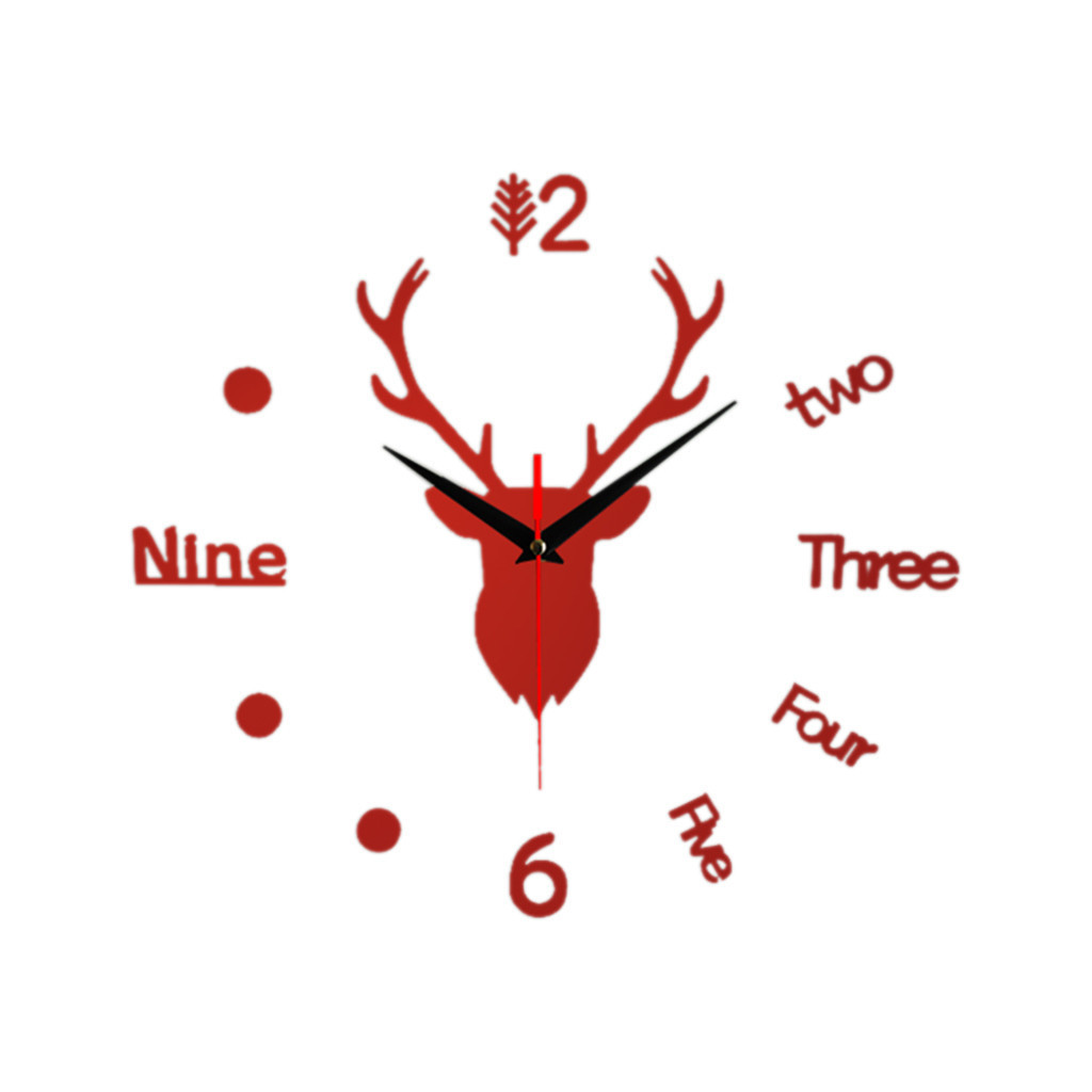 3D stereoscopic decorative clock diy deer head wall clock Creative and fashionable digital quartz mirror wall sticker clock