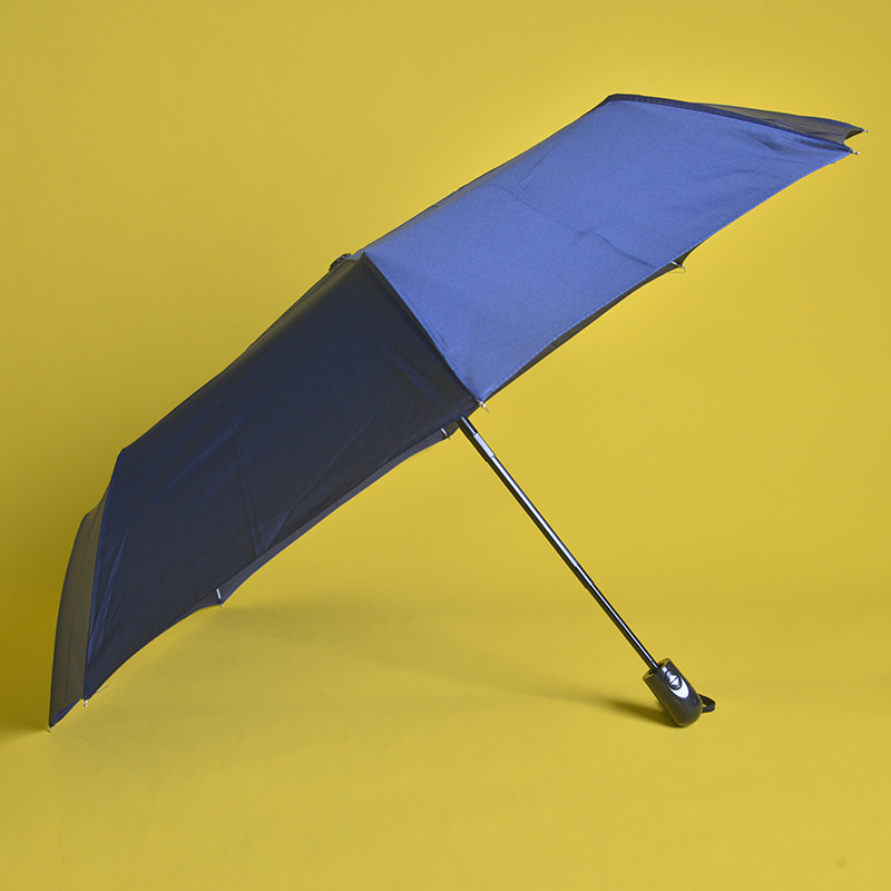 Wholesale of fully automatic umbrellas with printed words, sun-protective folding sunshade umbrellas, UV-resistant fiber automatic three-fold advertising umbrellas Specification image