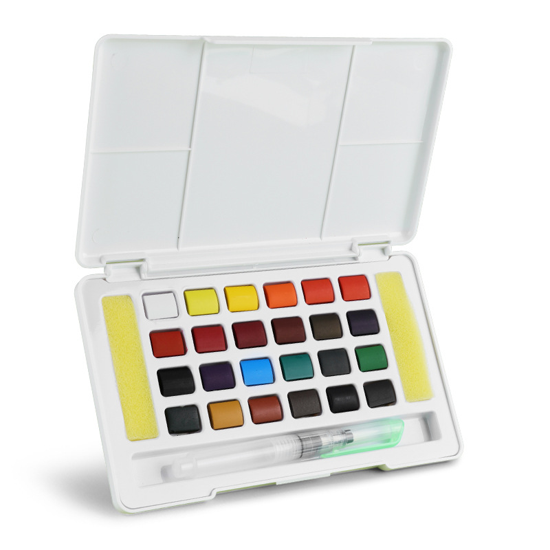 Factory direct sales of solid watercolor pigment sets, water-soluble colored powder compactions for primary school students' painting, 24-color art supplies Item Picture