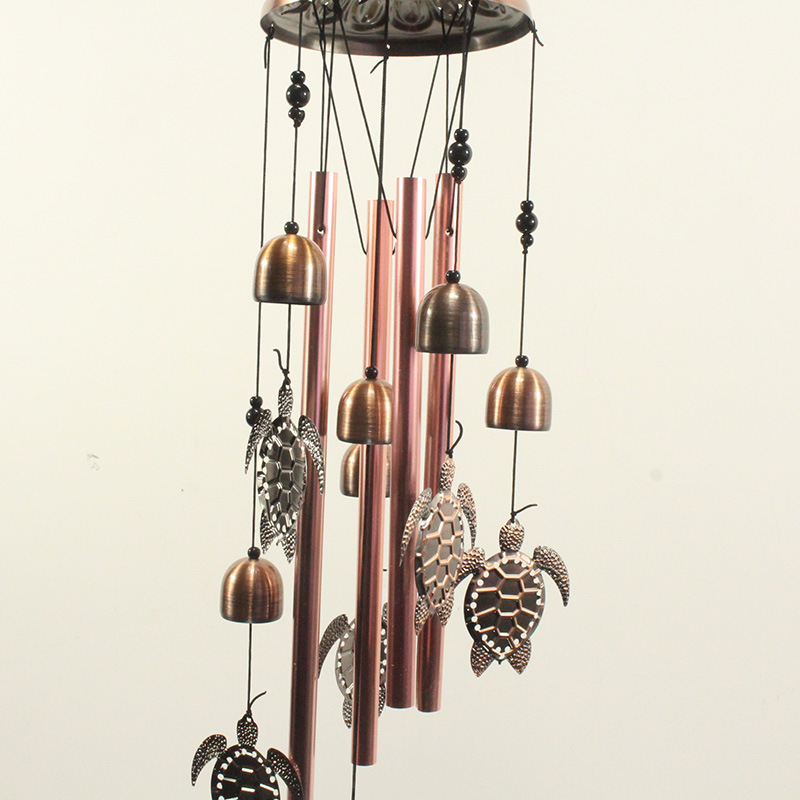 Electroplated Brass Metal Pipe Bells Wind Chimes Hanging Decoration Three-Dimensional Turtle Balcony Courtyard Retro Cross-Border Amazon Specification drawing