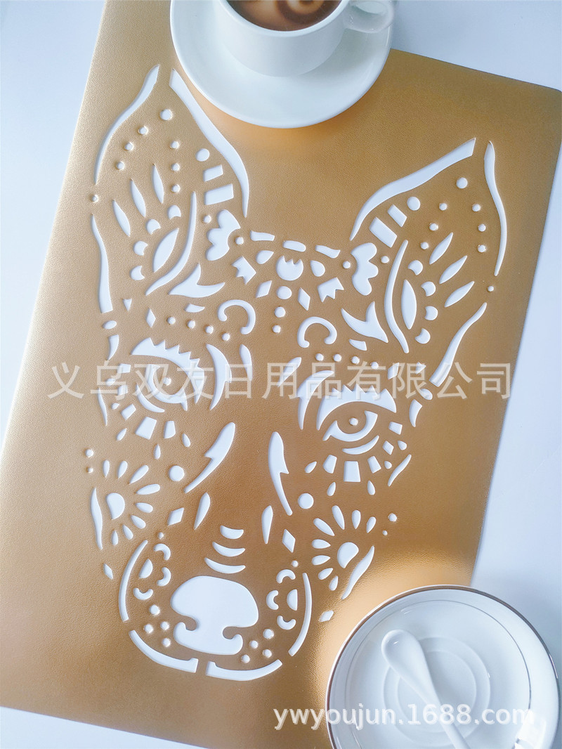 Pvc Creative Hollow Animal Pattern Placemat Waterproof Non-Slip Coffee Coaster Tableware Insulation Protection Decorative Mat details Picture