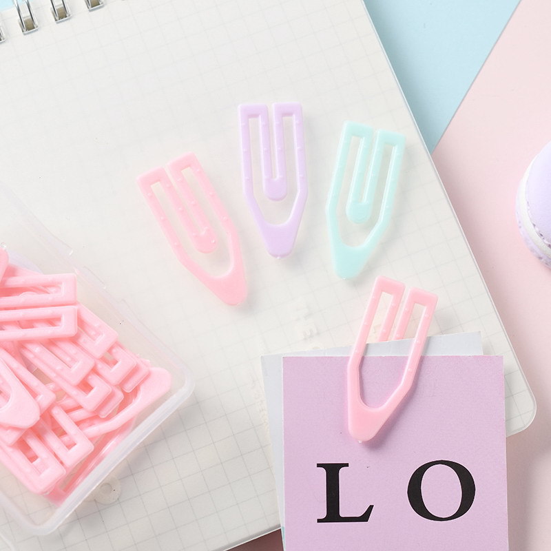 Macaron-colored boat-shaped paper clips, fresh and creative, box-packed large and small paper clips, metal-bound office supplies Specification image