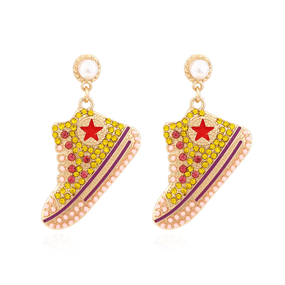 New cute shoes earrings for girls exaggerated designer alloy oil drops set with diamond beads earrings for girls thumbnail