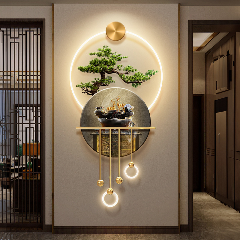 New Chinese-style welcoming pine entrance hall decorative painting, traditional Chinese pine and cypress tree corridor mural, light flowing water brings wealth, entrance door hanging painting details Picture