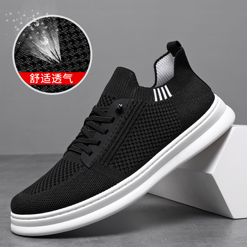 Men's Mesh Shoes Summer Breathable Casual Shoes A Slip-On Soft Bottom Flat Running Shoes Flying Woven Surface Trend Board Shoes details Picture