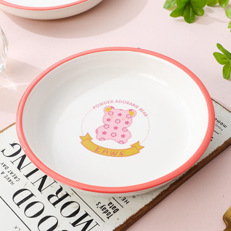 Household violent bear plate, creative cartoon bowl, internet-famous cute and personalized tableware, ceramic plate tableware details Picture