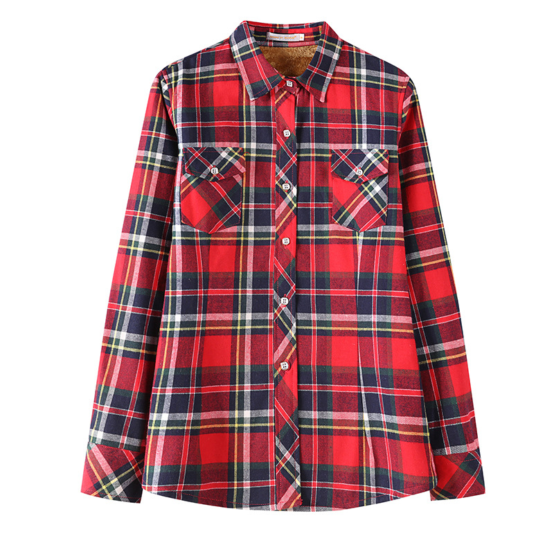 Jiang Yixuan New Fashion Warm Ladies Plaid Shirt Cotton Autumn And Winter Long Sleeve Plaid Plus Cashmere Warm Shirt Woman Item Picture