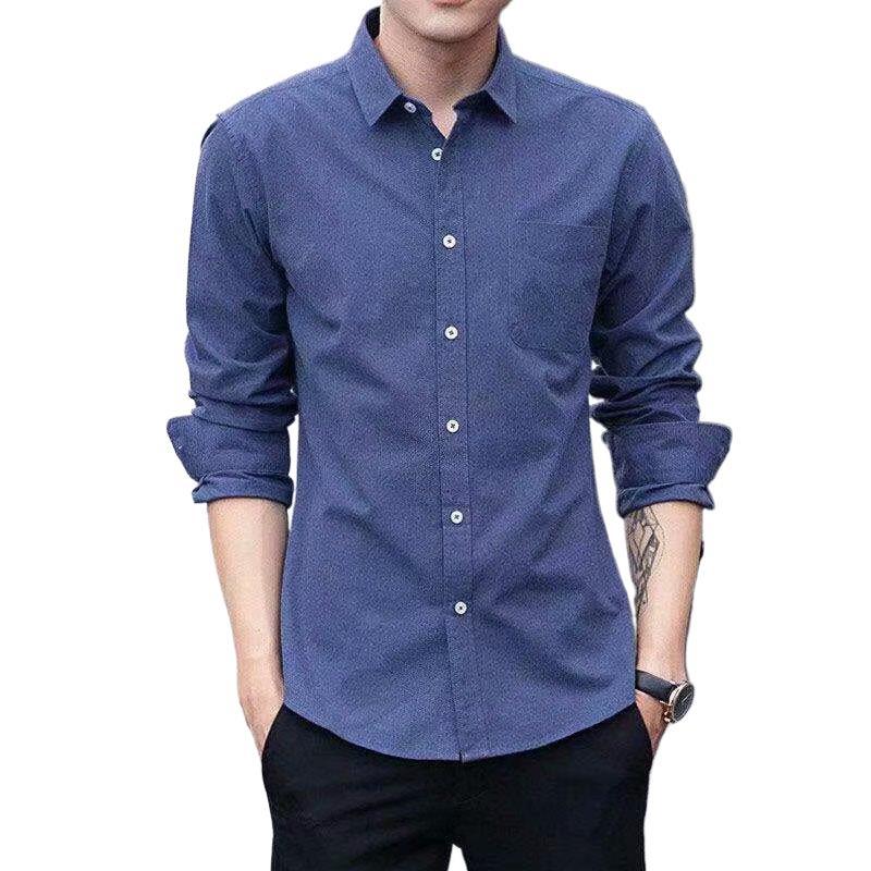 Men's long-sleeved casual business shirt, Oxford fabric men's solid color slim base coat, autumn thin style Item Picture