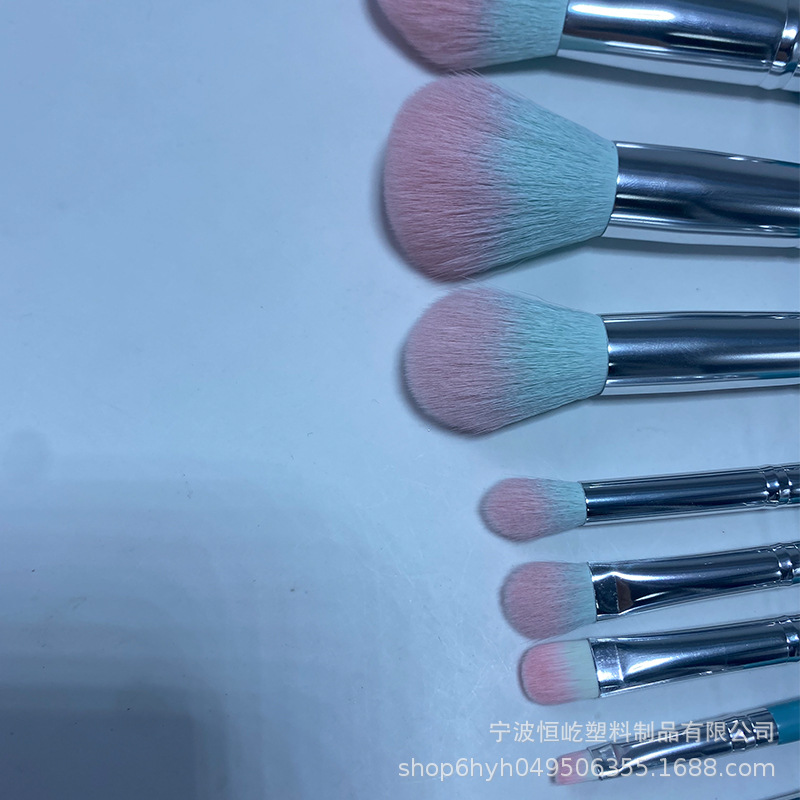 8 Light Blue Round Tail Wood Handle Bright Silver Aluminum Tube Light Blue Pink Peak Soft Hair Makeup Brush Makeup Tools Powder Powder Powder Powder Powder Powder Powder Powder Powder Powder Powder Powder Powder Powder Specification drawing