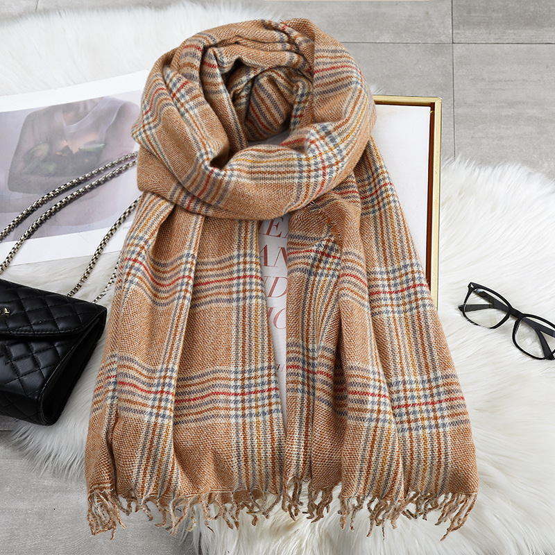2022 Star Yang Mi With A Large Shawl Imitation Cashmere Scarf Plaid Lady Super Warm Thick Autumn And Winter Specification drawing