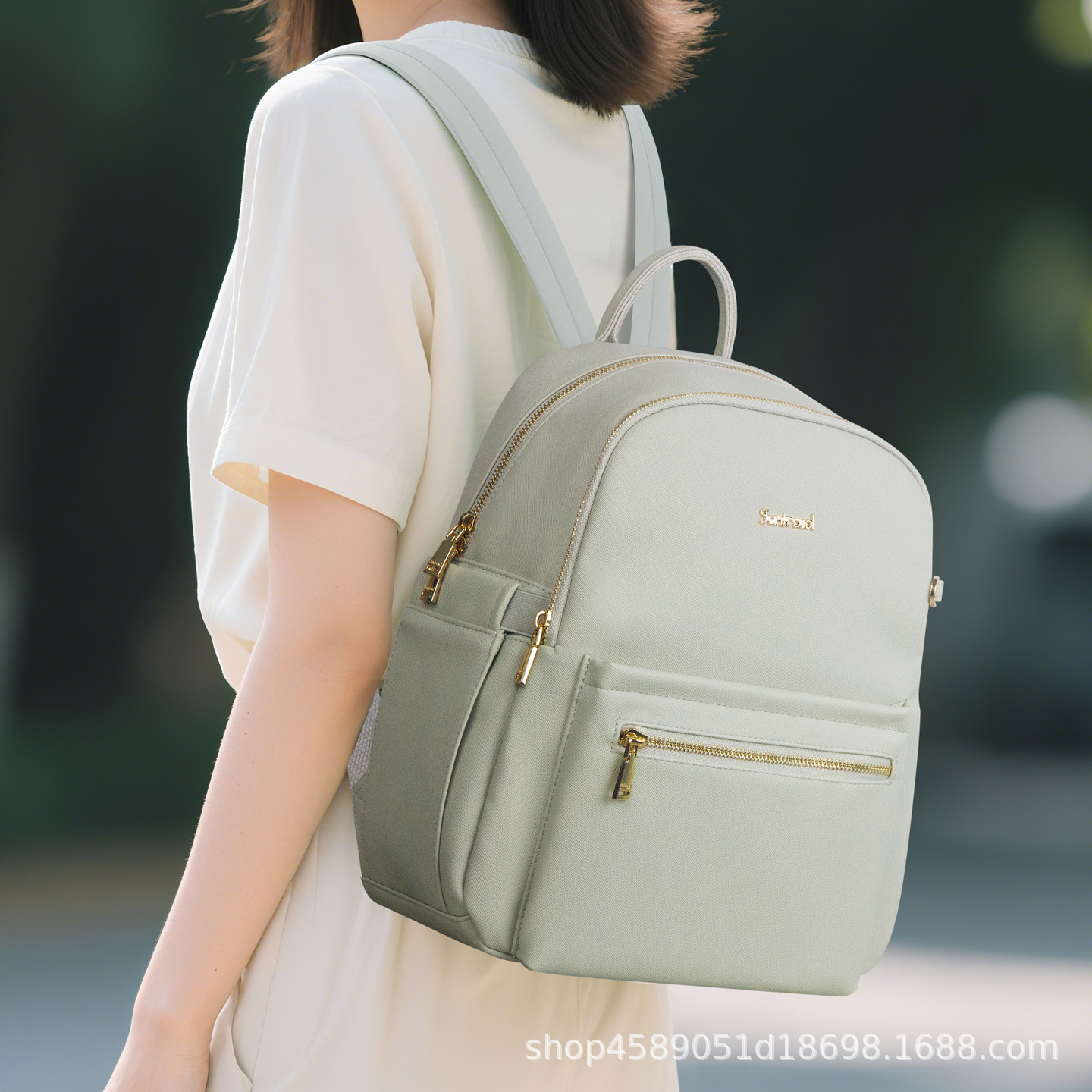 轻便通勤防水双肩包男女通用商务背包超纤皮电脑包旅游妈咪包14寸