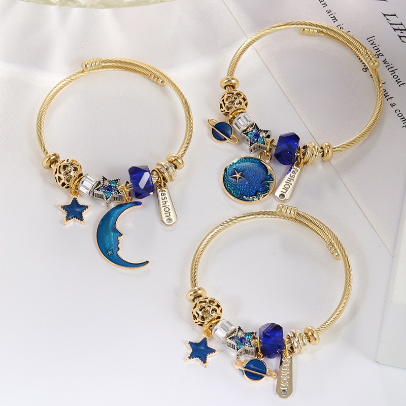 Oly Magic Bracelet 0404 Stainless Steel Bracelet Series Star Mosaic Sunflower Pendant Gold Open Bracelet Diy Beaded Bracelet For Women details Picture
