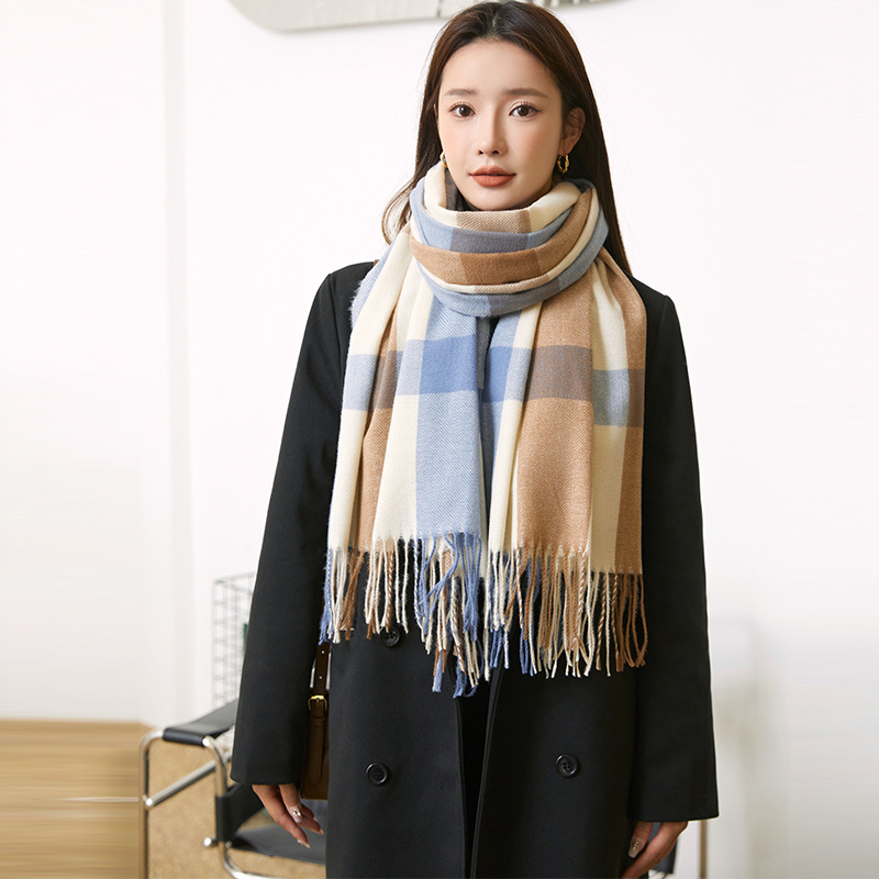 2022 New Plaid Scarf Women Japan And South Korea All The Sweet Wind Warm Scarf Scarf Fashion Shawls Imitation Cashmere Scarf Women Specification drawing