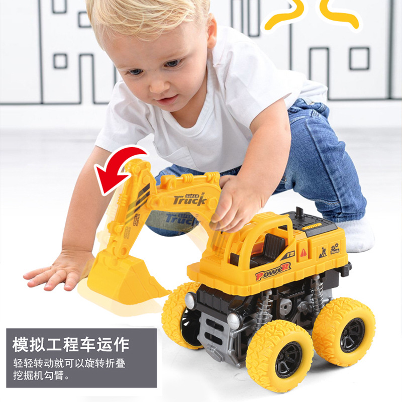 Inertial engineering vehicle, four-wheel drive off-road vehicle, durable excavator, toy car, rebound car, children's toy model Specification image