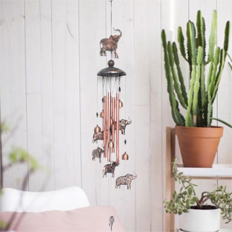 Red Bronzer Metal Bells Wind Chimes Hummingbird Hanging Ornaments Home Decor Gifts Flower Like Pendants Vintage Aluminum Tubes Cross Borders details Picture