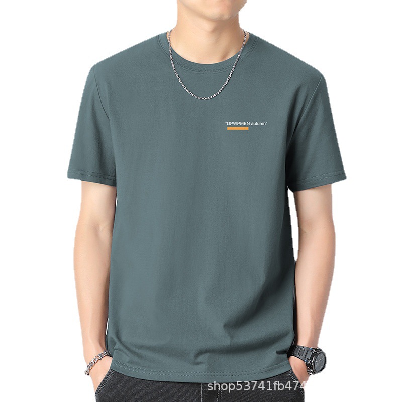 210g heavy-duty pure cotton short-sleeved T-shirt for men, round-neck trendy summer long-staple cotton base layer, all-cotton half-sleeve