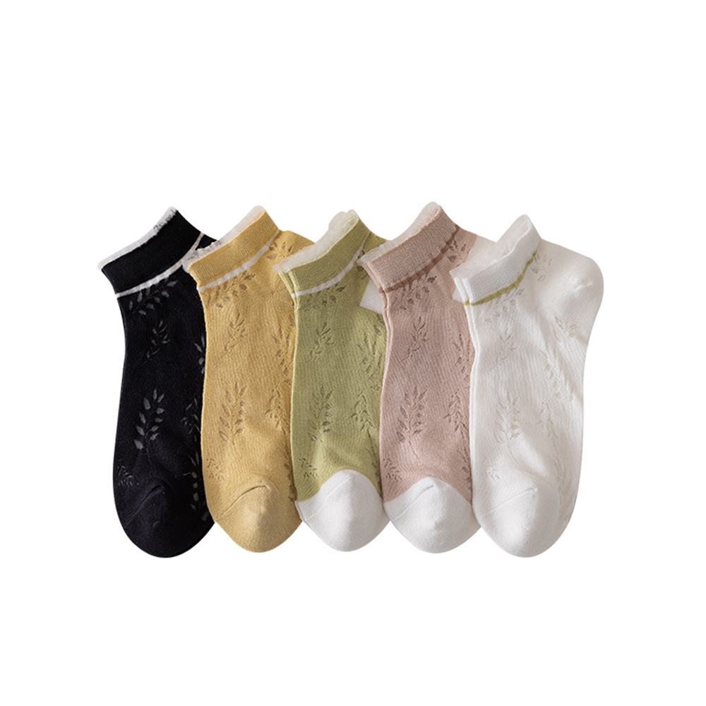 Summer lace-trimmed socks, fresh solid color socks, leaf-patterned short socks, hollowed-out mesh sweet short socks, carefully selected socks Item Picture
