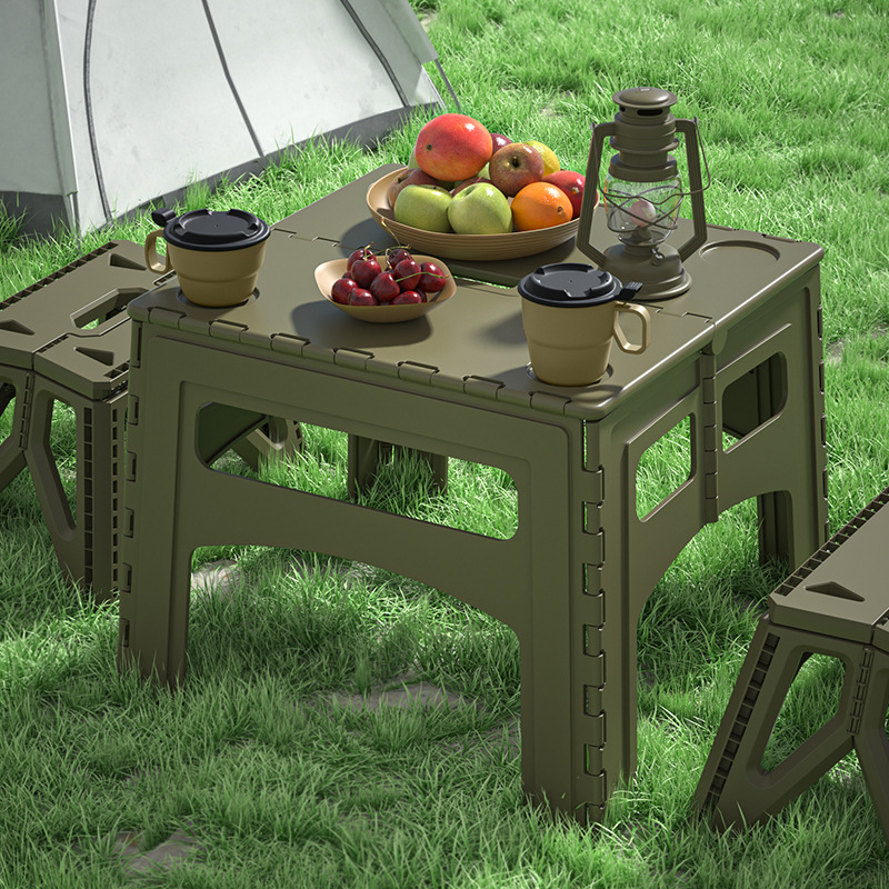Outdoor folding table, portable camping plastic table, small table for setting up a stall, simple picnic supplies, table height increased and lengthened details Picture