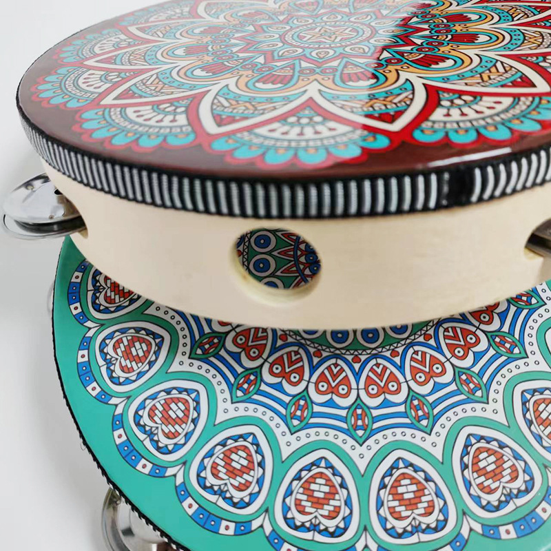 Dunhuang Drum and bell Drum Kindergarten Dunhuang Flying Apnea Xinjiang Dance Hand Drum 8-inch dance props, bell drum Musical Instruments Item Picture