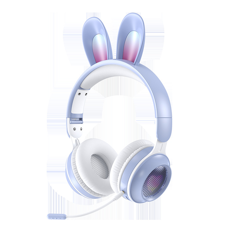 跨境新款KE-01发光兔耳朵立体声 折叠插卡音乐游戏耳机厂家直销详情图5