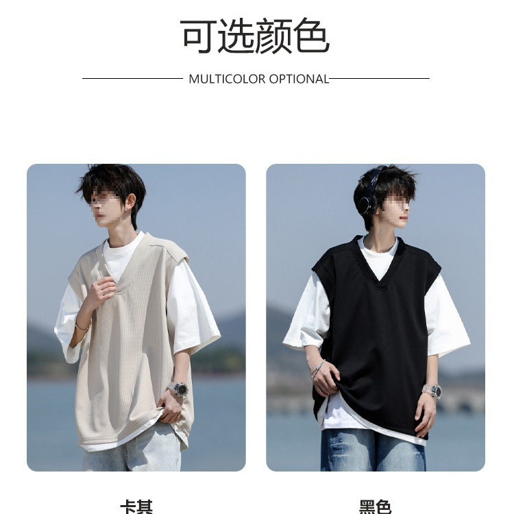 Two-piece short-sleeved T-shirt for men 2025 new summer layering half-sleeved men's top loose and casual youth T-shirt Specification image
