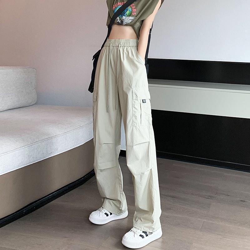 Ice Silk Quick-Drying Overalls Women's Spring And Summer New High-Waisted Drawstring Leg Hiking Pants Casual American Harlan Sports Pants