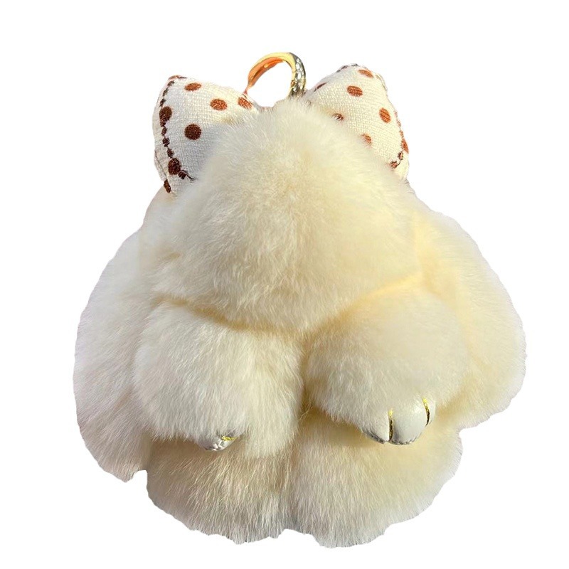 Cute Rex rabbit fur bow, little rabbit, car keychain, pendant, ins plush toy, schoolbag Item Picture