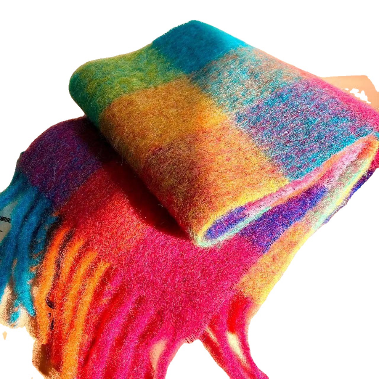 Ac Tassel Scarf Blue Pink Plaid Scarf Winter Girls Feel Pink Plaid Imitation Cashmere Bib Cold Cape Item Picture