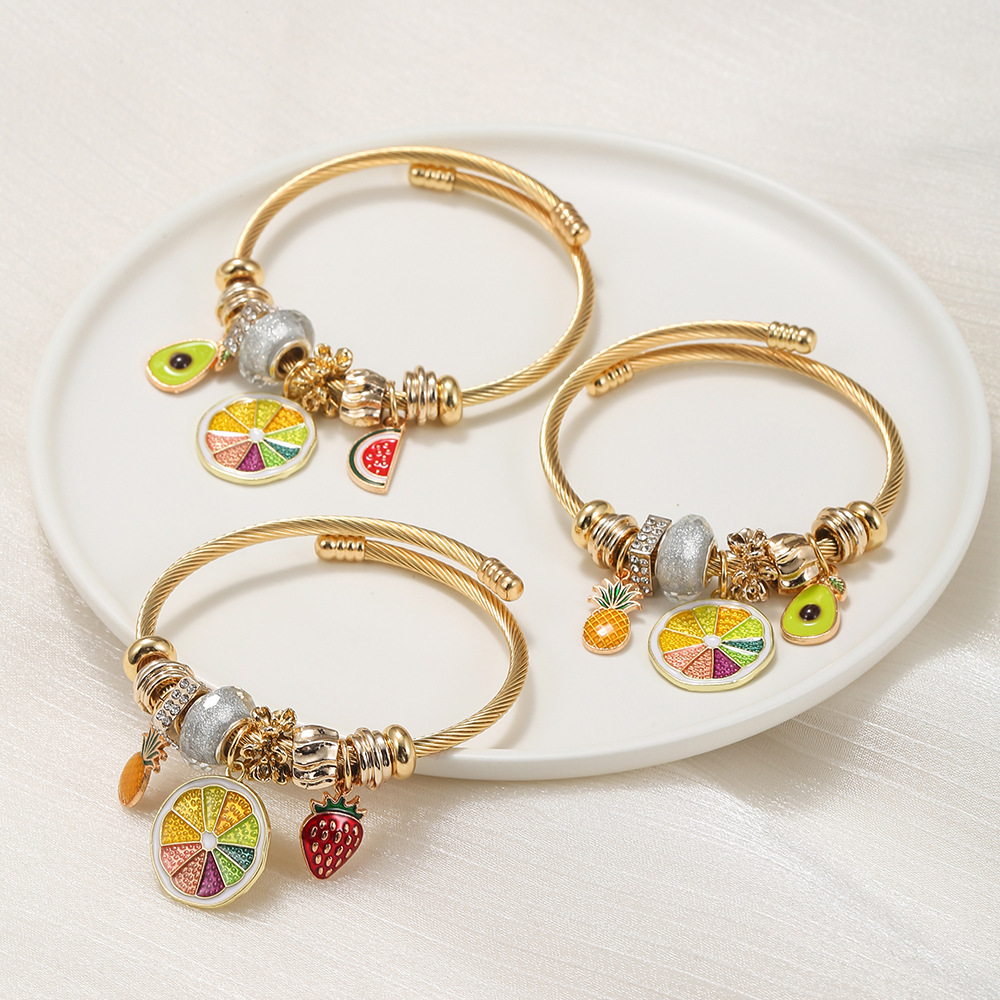 Oly Magic Bracelet 6785 Diy Stainless Steel Gold Bracelet Small Fresh Summer Fruit Pie Hand Ring Open Bracelet Jewelry Wholesale details Picture
