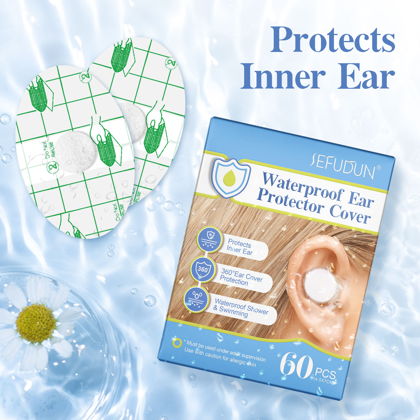 Cross-border SEFUDUN ear care patch PC film with cotton, breathable and waterproof, children and adults swimming shampoo ear care patch