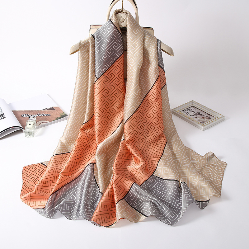 Big Silk Scarf Women Spring Summer 2024 New Silk Satin Imitation Silk Beach Sunscreen Gauze Shawl Long Silk Scarf Wholesale Application Scenario