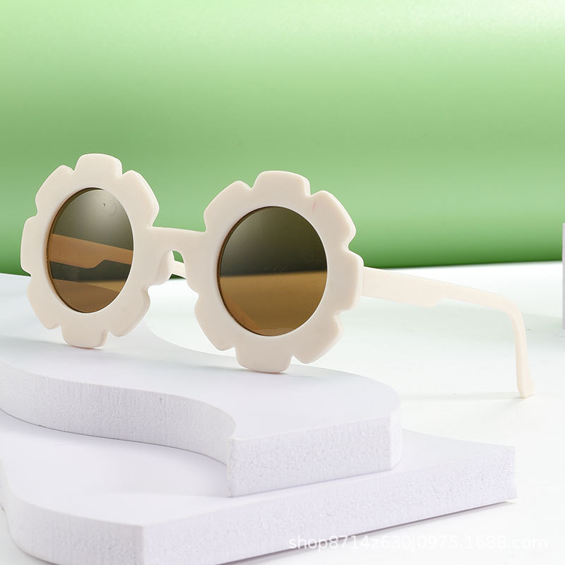 New children's sunglasses, cute sunglasses for sun protection and travel, fashionable sunflower glasses, round frame frosted sun protection sunglasses