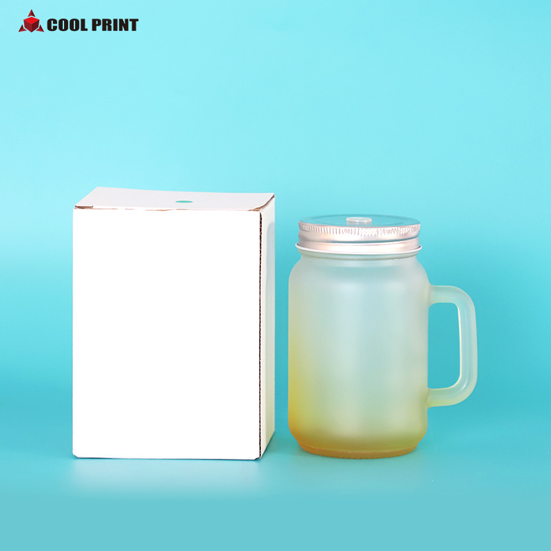 Heat transfer creative gradient Mason glass cups, color-coated cups with straws, DIY printed pictures Specification image