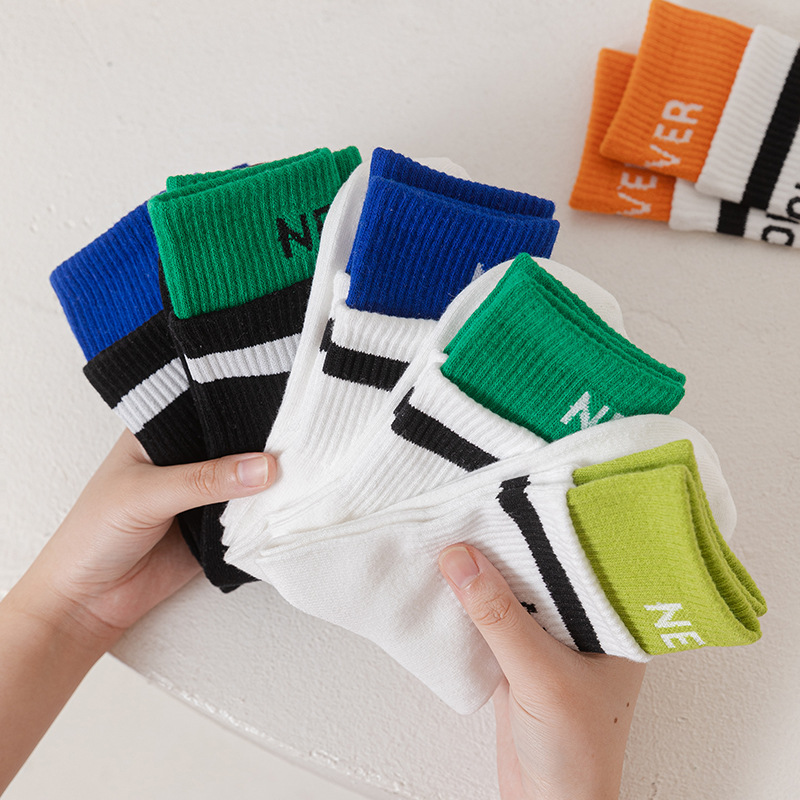 Spring And Summer Socks Double Ribbed Never Japanese Network Red Mid-Tube Socks Korean Version Of The Academy Style Ins Tide Socks Supply Specification drawing