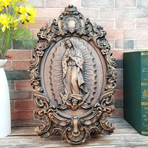 瓜达卢佩圣母玛丽亚实木雕像摆件 教堂圣物木制工艺品墙挂装饰品