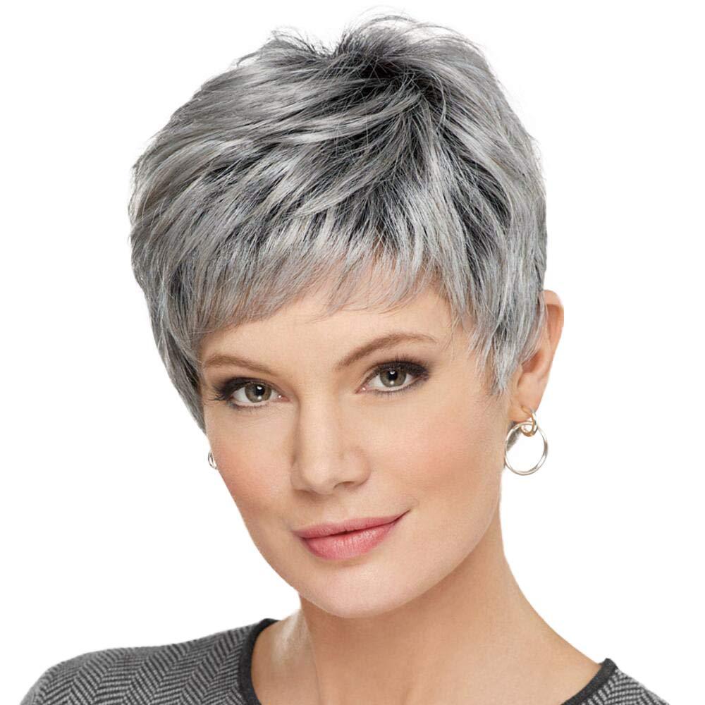 Cross-border for European and American wig women short straight hair silver gray gradient wig head set Amazon explosive short hair full figure