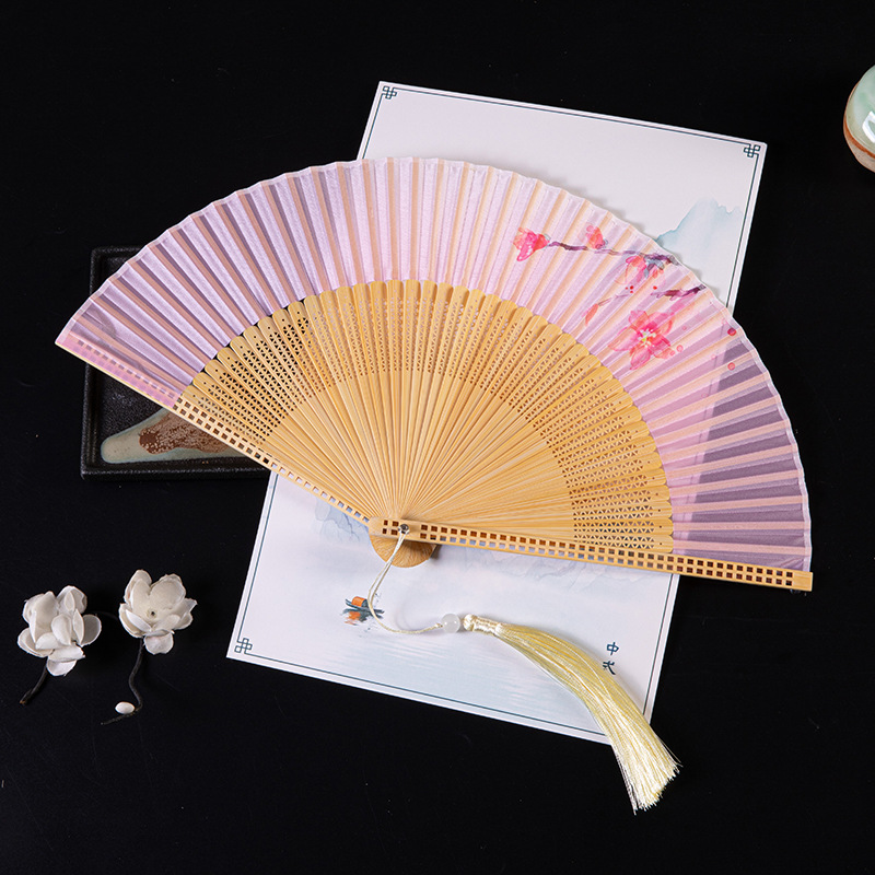 国潮折扇复古典跳舞扇子流苏丝绸古风汉服旗袍折叠小扇古风扇子