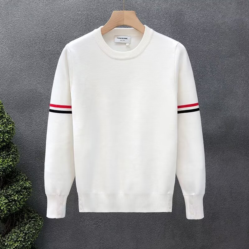 High-quality white round-neck sweater men's trendy knitted sweater 2023 autumn/winter new men's light luxury base layer
