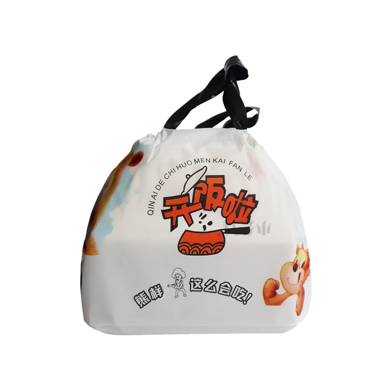 Portable disposable hand-held drawstring bag with a closed opening for fast food takeout, thickened food drawstring bag for catering Item Picture