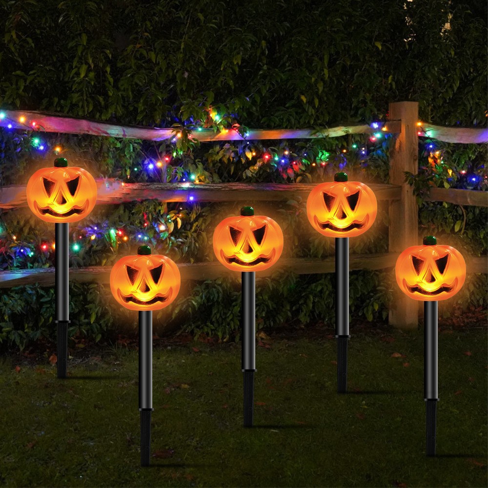 Pumpkin lantern strings, Halloween LED string lights, festival party decorative lights, cross-border new products, colored lights, battery boxes, ground plug lights full figure