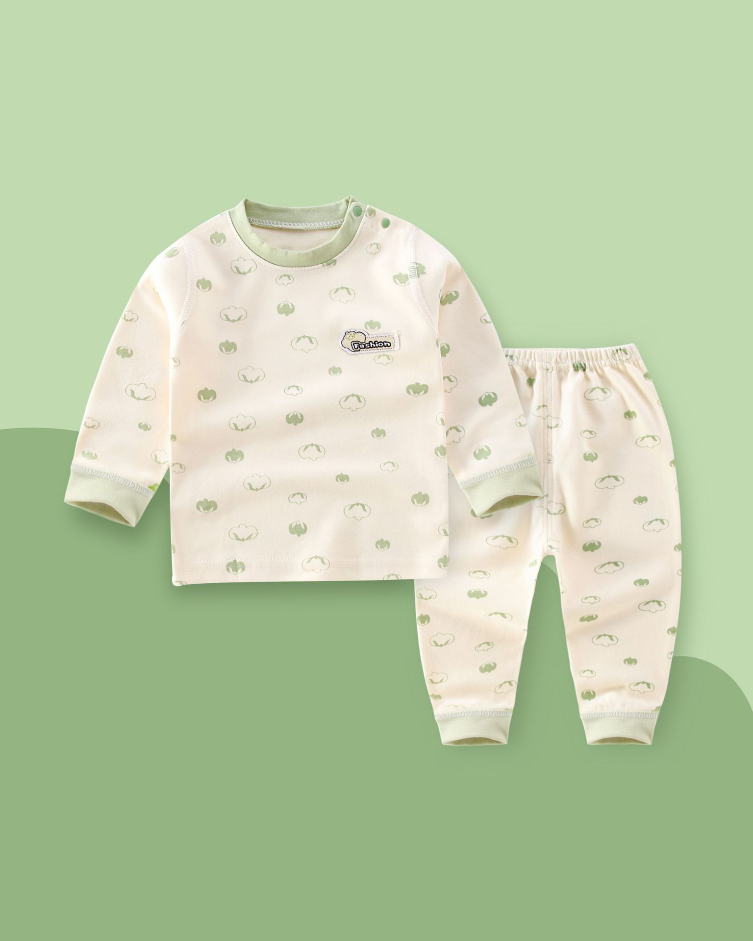 New autumn and winter baby underwear, newborn clothes, pure cotton long Johns and long pants, head and shoulder buttons, children's sets Specification image
