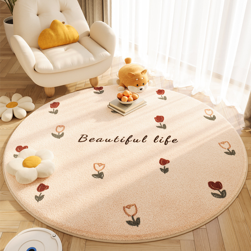 Cartoon round carpet, household washable faux cashmere carpet, children's and babies' bedroom crawling mat, comfortable bedside blanket Specification image