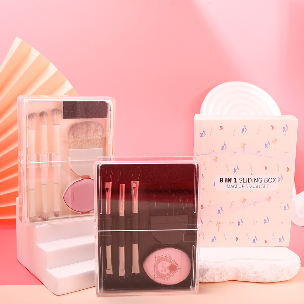 Eight-In-One Makeup Soft Bristle Eyeshadow Brush, Loose Brush, Multi-Functional Portable Brush With Windows, Detail Eyebrow Brush, Makeup Brush