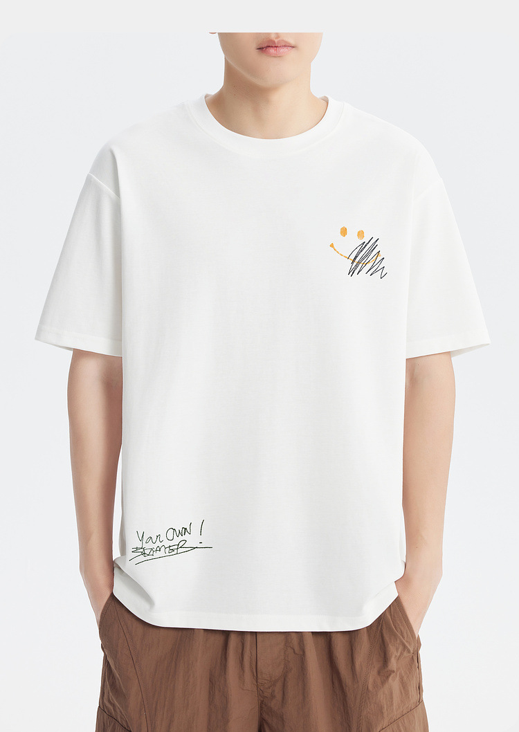 Quick-drying ice silk cotton white smiley face embroidered casual short-sleeved T-shirt for men 2025 Summer new style cool half-sleeved T-shirt pic 31